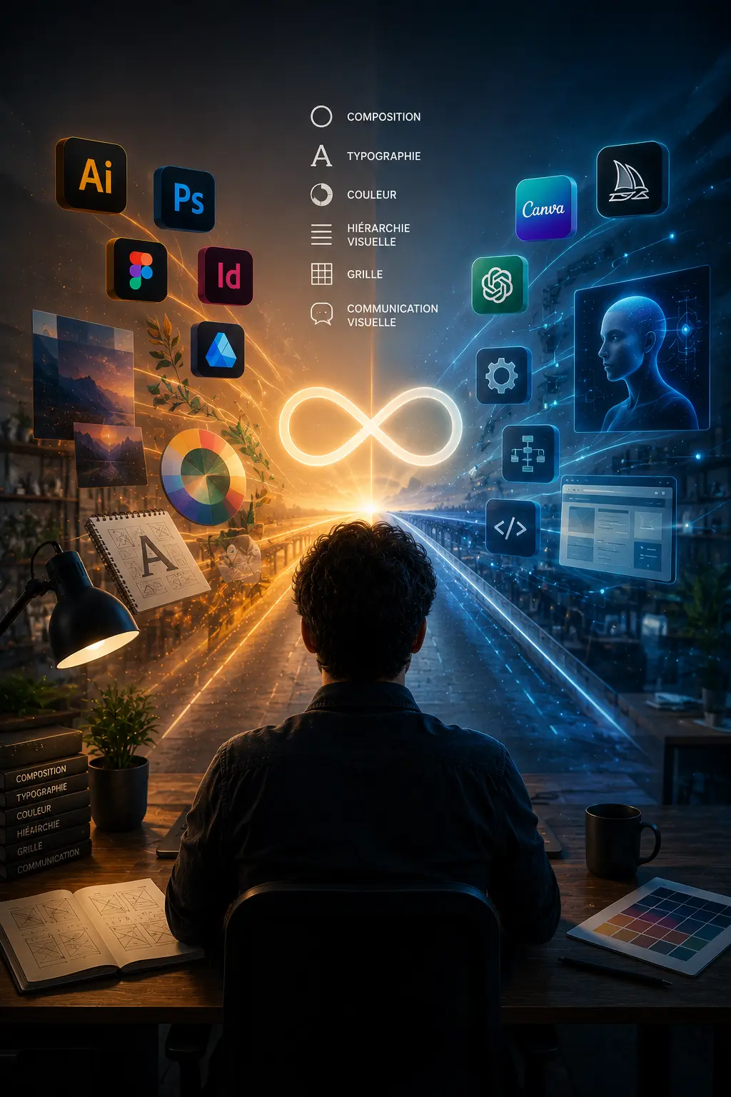 Designer observant l'évolution des outils créatifs tandis que les principes fondamentaux du design restent au centre de son métier.