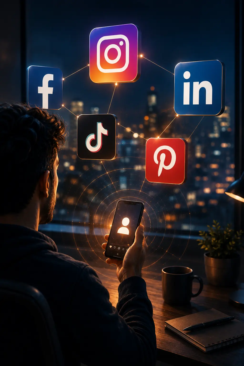Entrepreneur consultant les réseaux sociaux d’une entreprise sur smartphone avant de prendre une décision, illustrant l’importance de la première impression en ligne.
